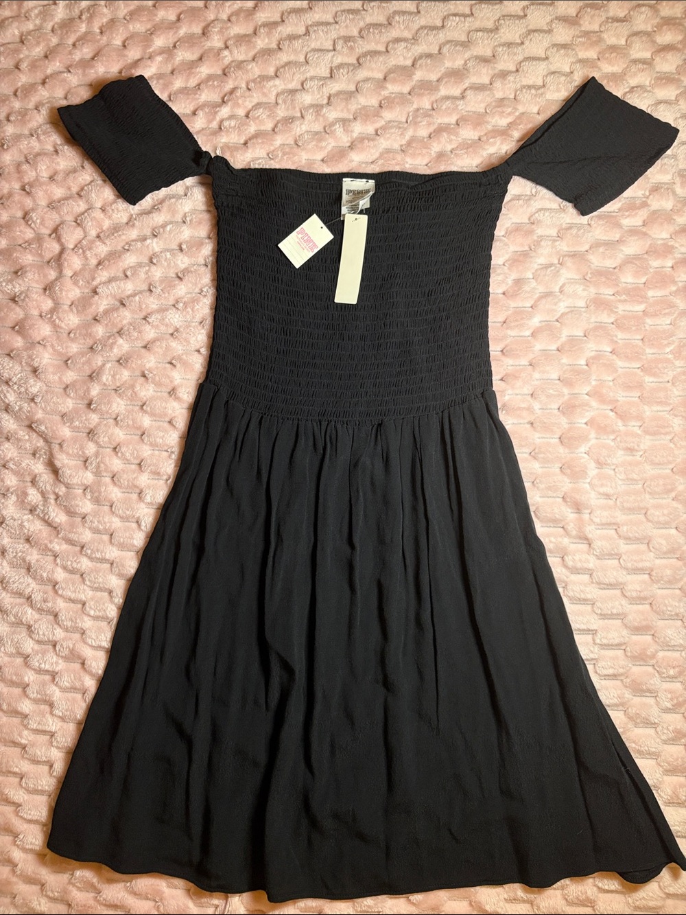 NWT Pink Victoria Secret Off-Shoulder Black Smocked Dress - Women